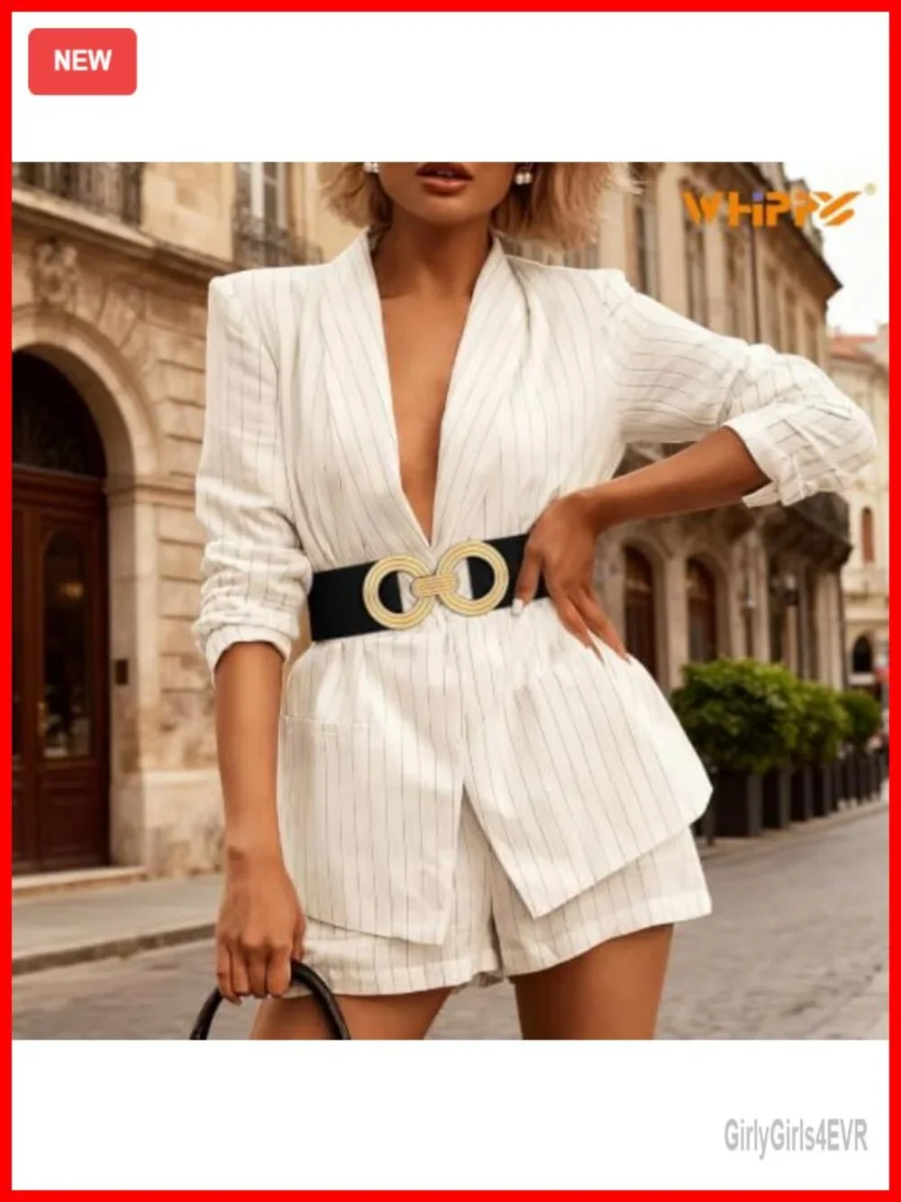 Women Wide Stretchy Elastic Belt Hollow Gold Round Buckle Waistband Accessory